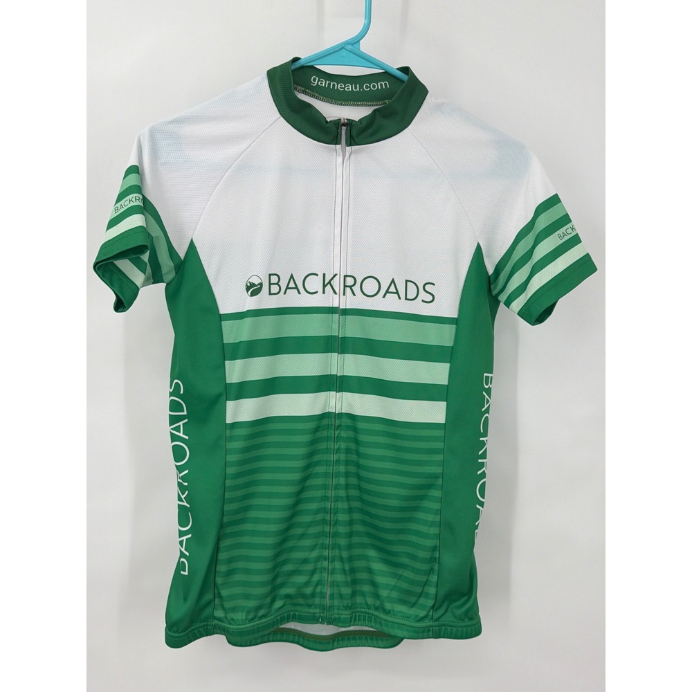 Louis Garneau Backroads Cycling Jersey Womens XS Green White Striped Full Zip